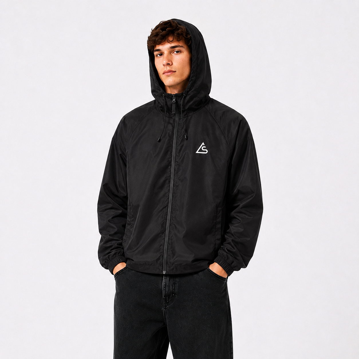 Logo Windbreaker in Jet Black