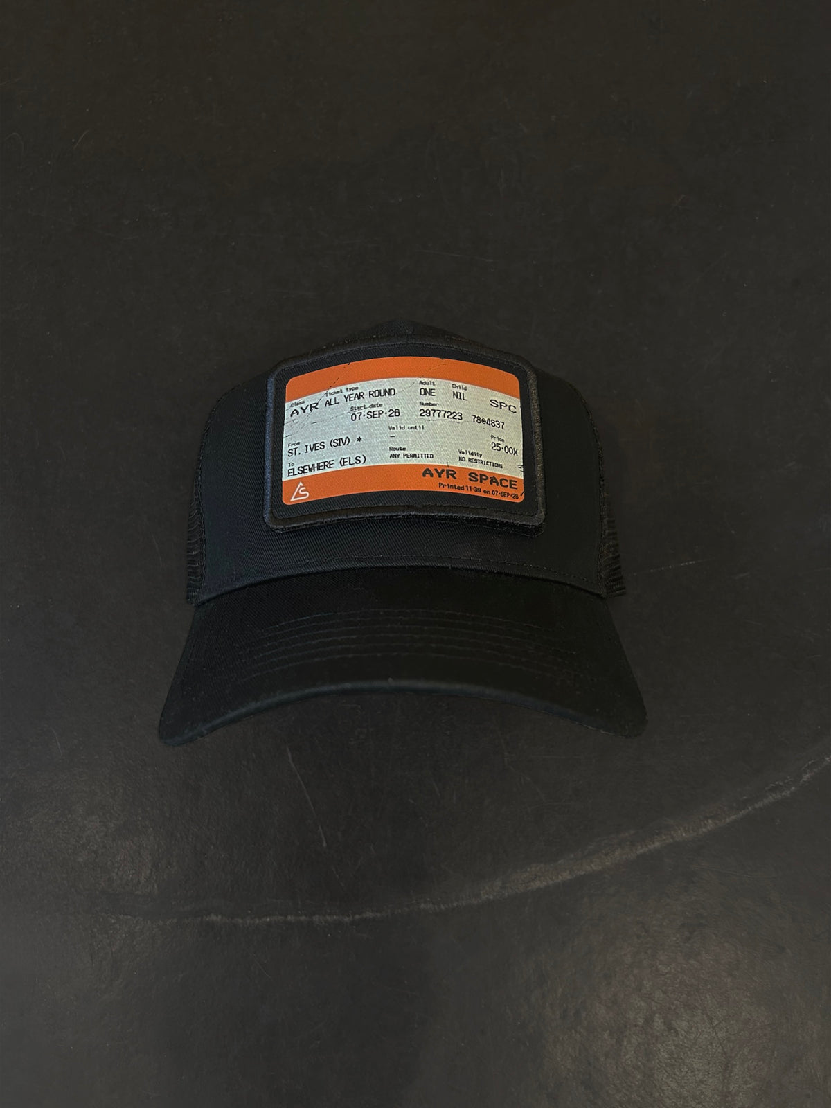 Train Ticket Patch Trucker Cap - Jet Black