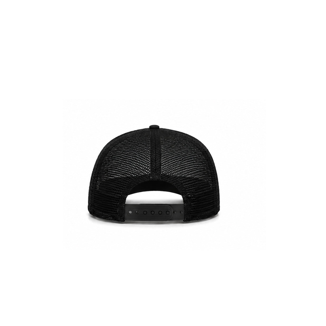 Back view of AYR SPACE Black Logo Trucker Cap. Shot on a white background.