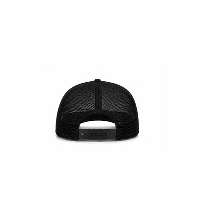 Back view of AYR SPACE Black Logo Trucker Cap. Shot on a white background.