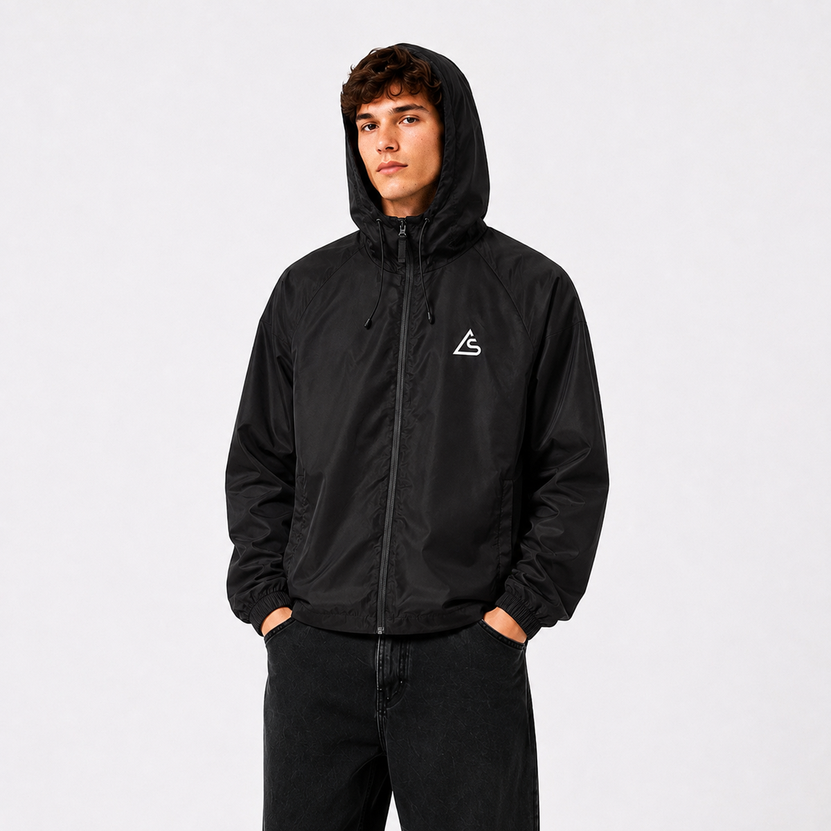 Logo Windbreaker in Jet Black