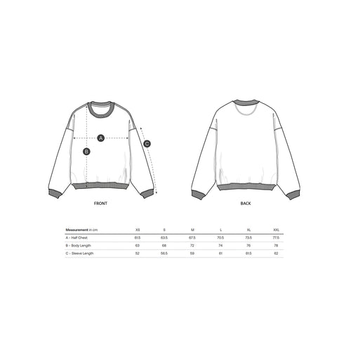 Art Department Sweatshirt size guide and measurements